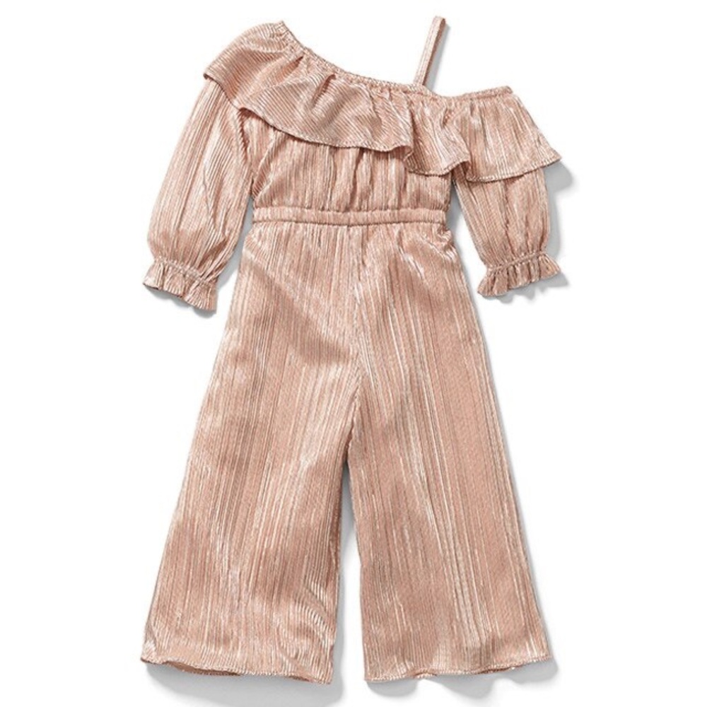 NWT Janie and Jack x Rachel Zoe Off-Shoulder Rose Gold Plisse Ruffled Jumpsuit